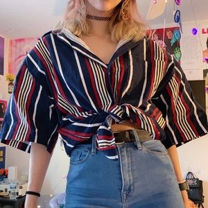 Vertical Striped Short-Sleeve Button-Down